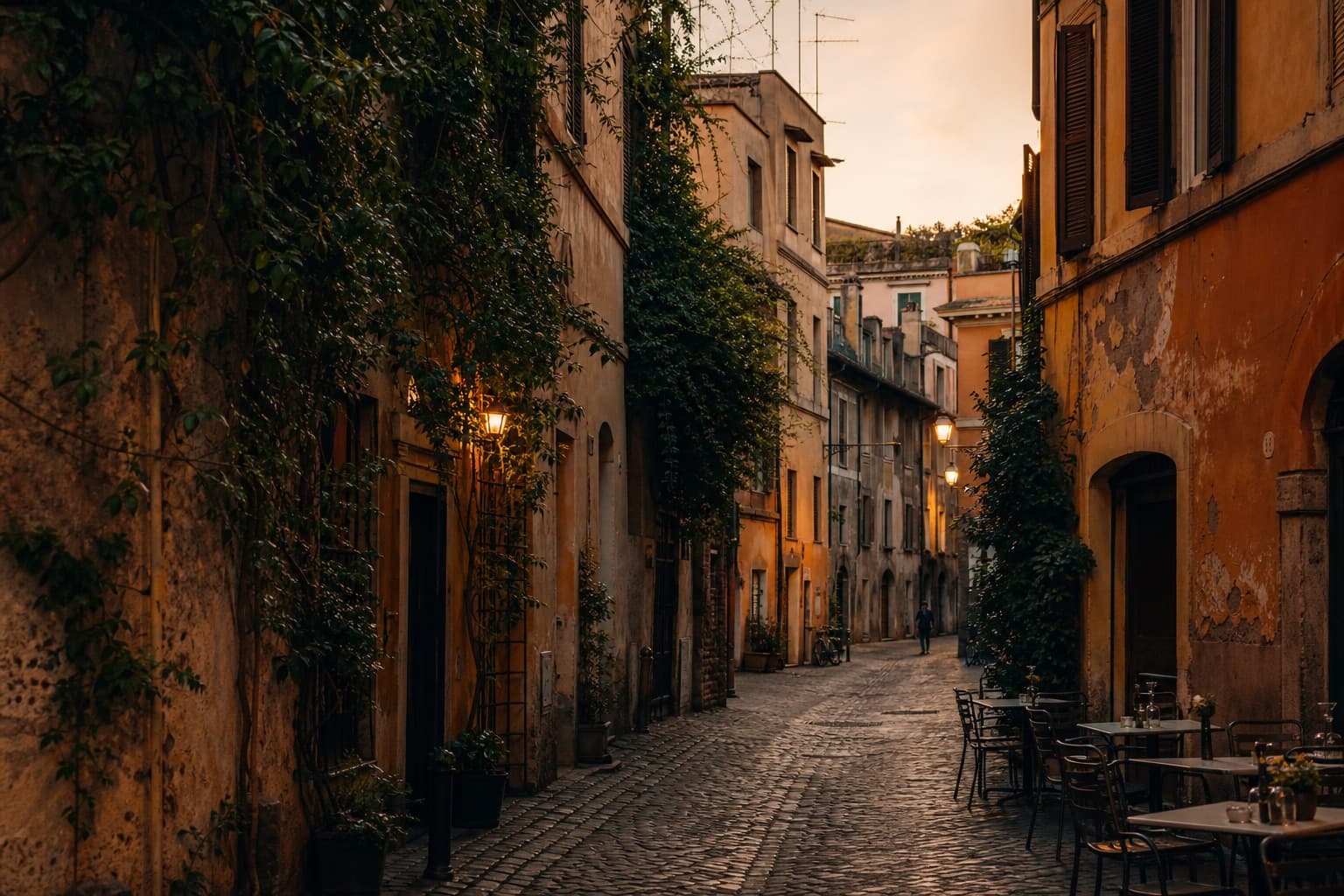 Akşam saatlerinde Trastevere sokağı